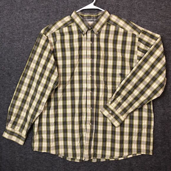 Ariat Shirt Mens 2XL Plaid Pro Series Vented Rodeo Farm Ranchwear Green Gray - Picture 1 of 11